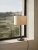 Bordslampa Soft Ø34 linne natur/metallic bronze vid ett fönster