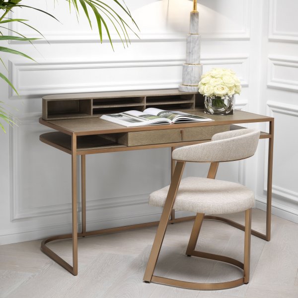 Desk Highland. Washed Oak Veneer, Brushed Brass