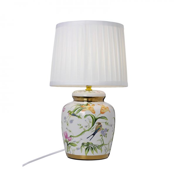 KLASSISK GRÖN BORDSLAMPA PORSLIN/VIT SKÄRM