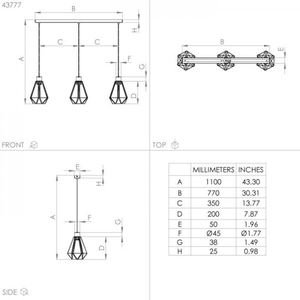 Adwickle 3:a Taklampa Svart