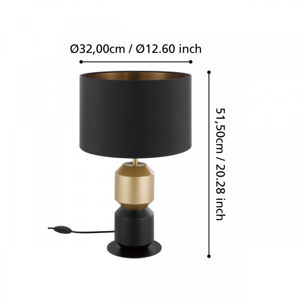 Laurignano Bordslampa Svart/Guld med textilskärm