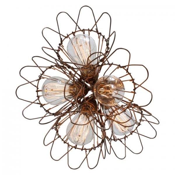 Taklampa Praia Five-Arm, Antique Brass and Bronze Cages 