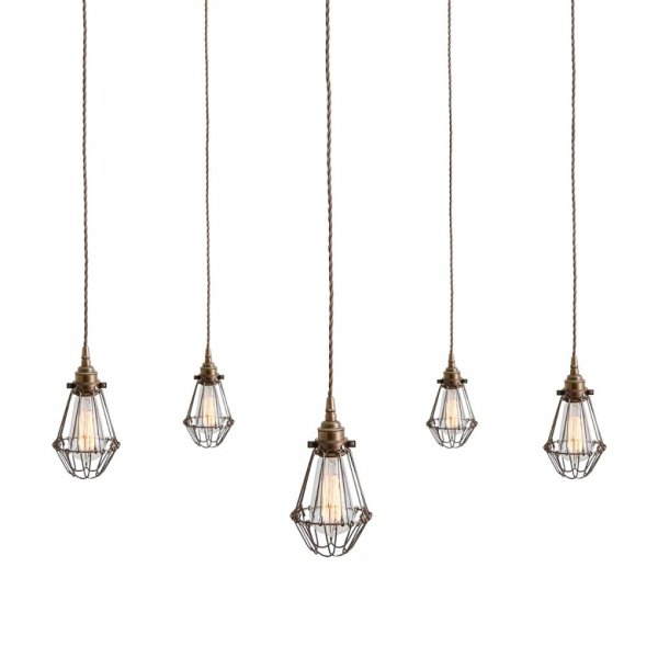 Taklampa Praia Five-Arm, Antique Brass and Bronze Cages 