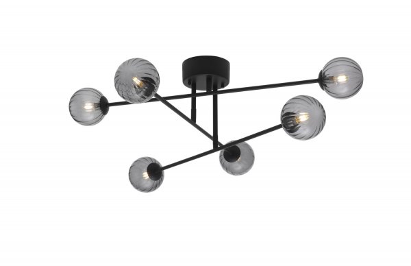 Baton Taklampa Svart/Rökfärgade glasglober