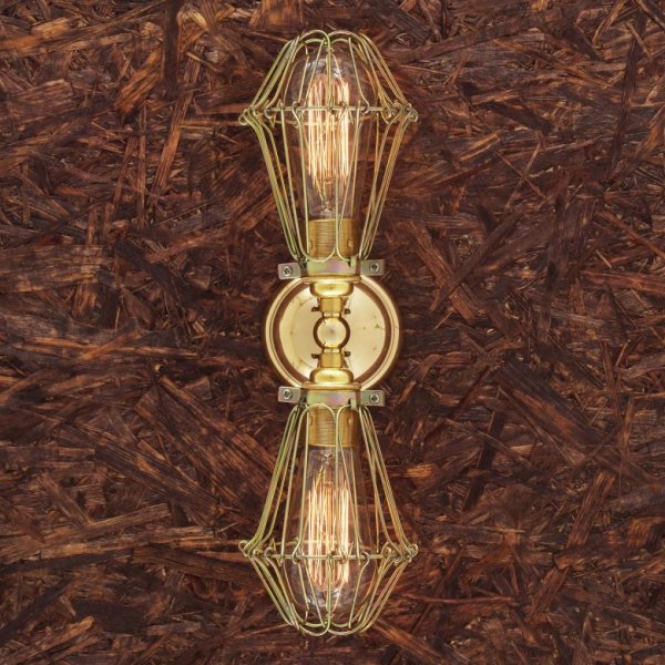 Vägglampa Praia Double Cage, Polished Brass and Gold Zinc Cages 