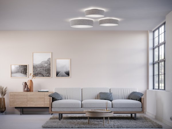 Soft Plafond Ø44 grå ull i ett vardagsrum