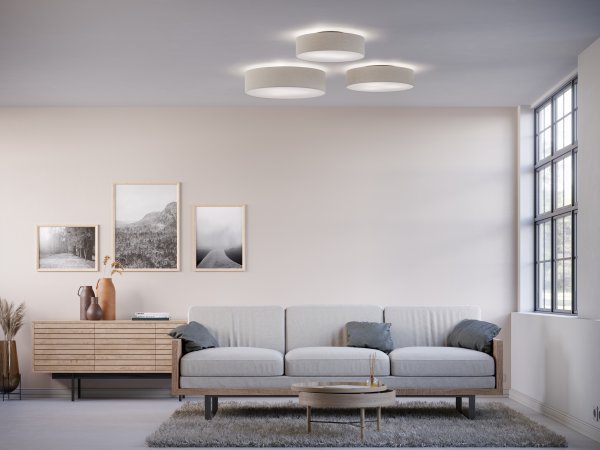 Soft Plafond Ø60 vit ull i ett vardagsrum